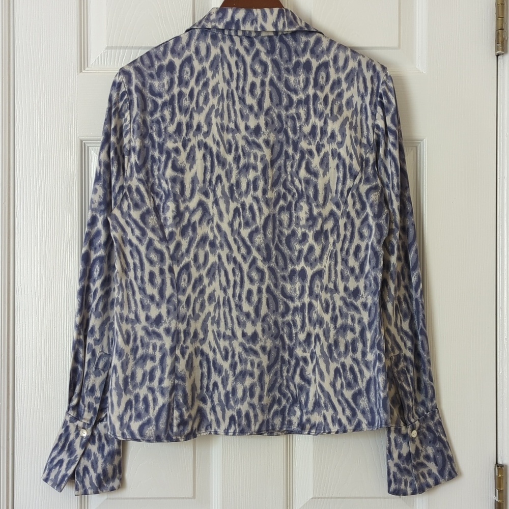 Lafayette 148 Leopard Printed Silk Long Sleeve Button Down Blouse Purple Grey 6 - Picture 10 of 11